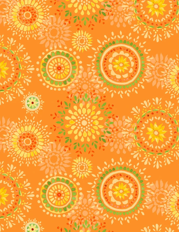 Wilmington Prints Harvest Gold Orange Circle Print -1/2 Yard