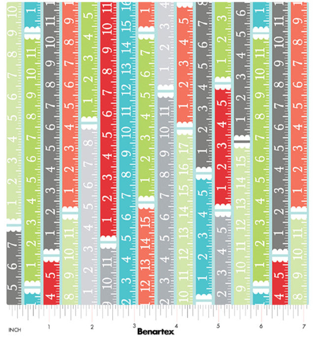 Benartex Sewing Room 2 Sewing Measuring Tape Multi - Fat Quarter 18" X21 "