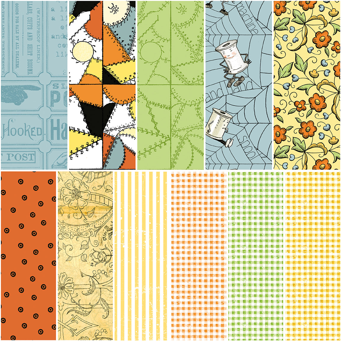 Scary Scraps 1 Yard Bundle Blue, 11 Pcs.
