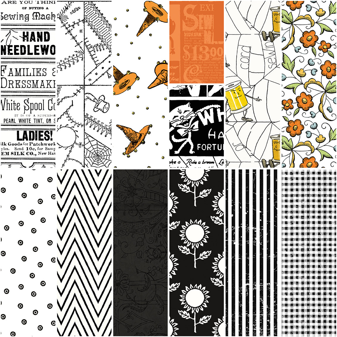 Scary Scraps 1 Yard Bundle White, 13 Pcs.