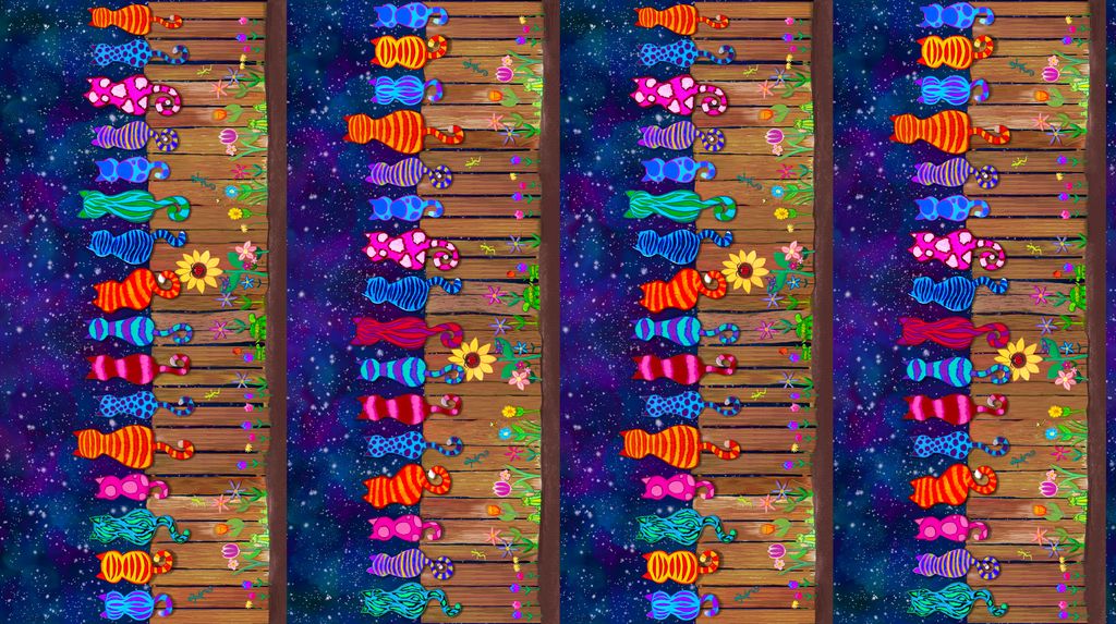 Cats on a Fence - 11" STRIPE - Timeless Treasures - 1/2 YARD