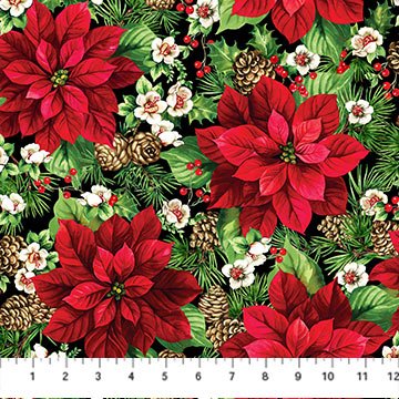 Cardinal Christmas Poinsettia Black Multi 25480-99 - 1/2 Yard