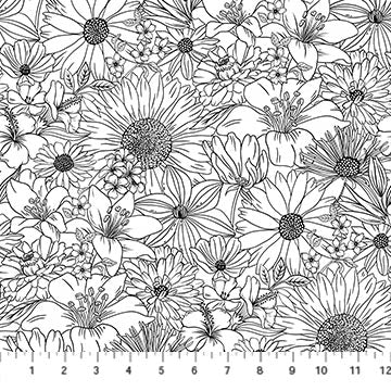 Ebony and Ivory - White - Midsize Flora for Northcott Fabrics - 1/2 YARD