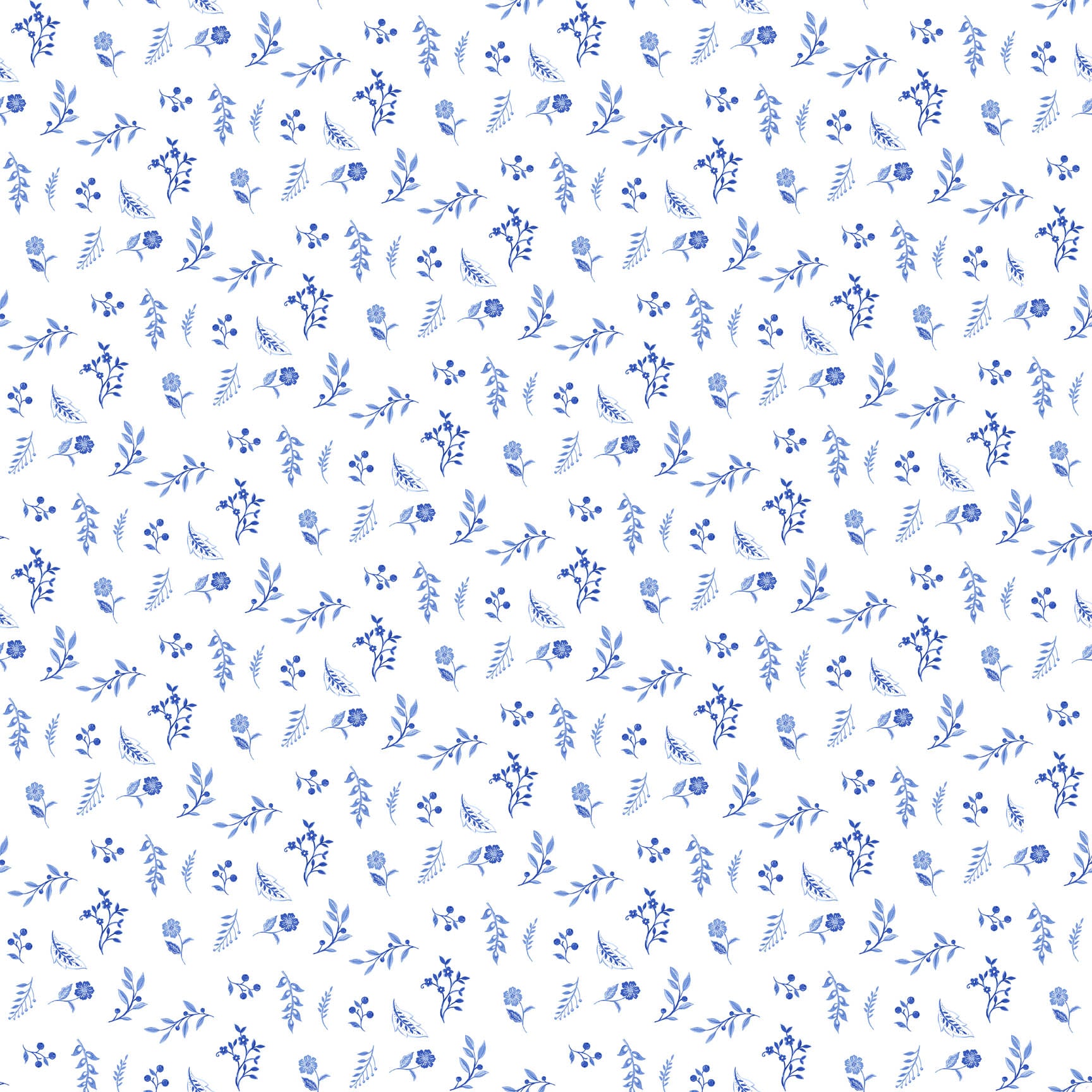 Delft Dynasty by Deborah Edwards- Flower toss - White/Blue for Northcott -1/2 Yard