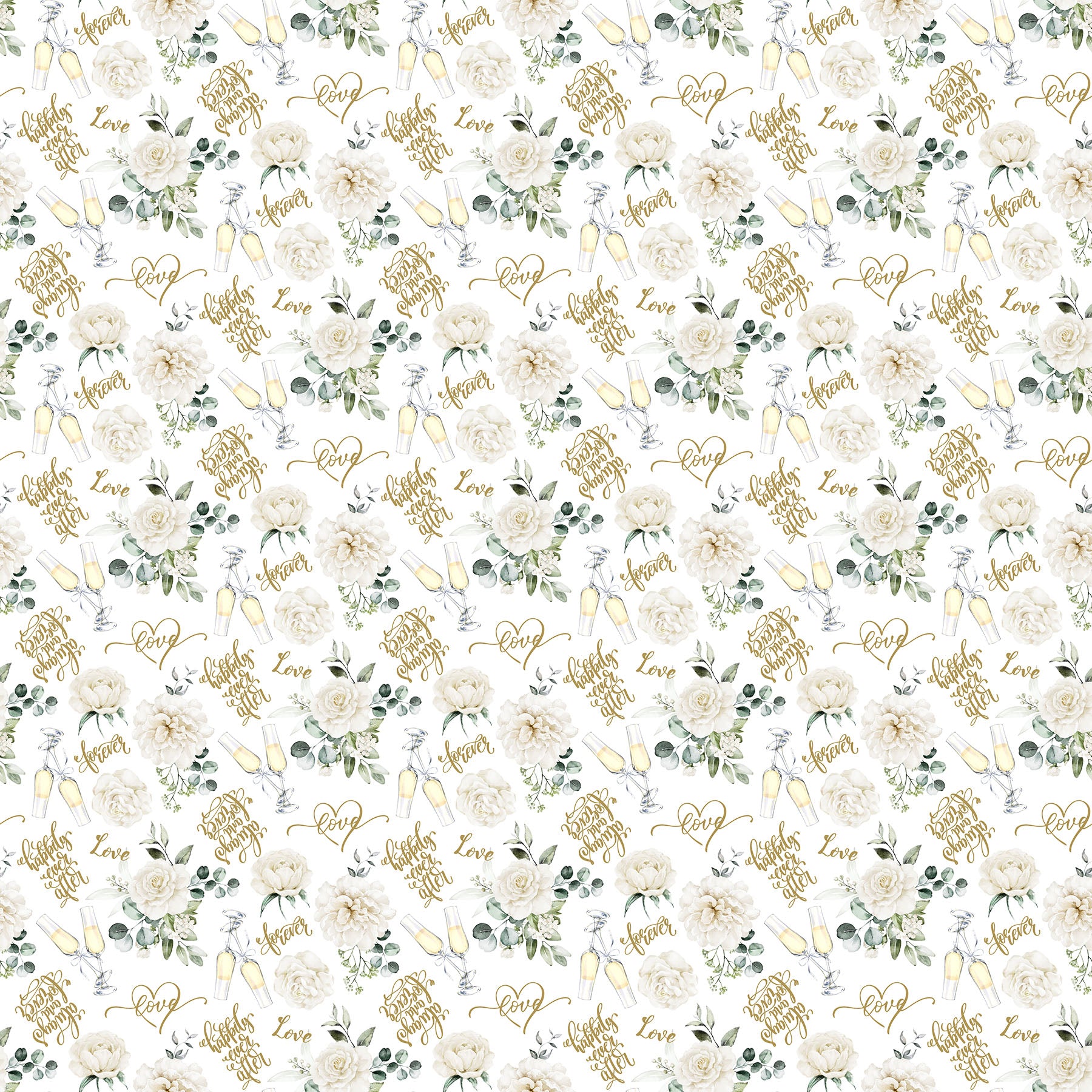 White Wedding-Words-White by Northcott Studio for Northcott Fabrics - 1/2 YARD