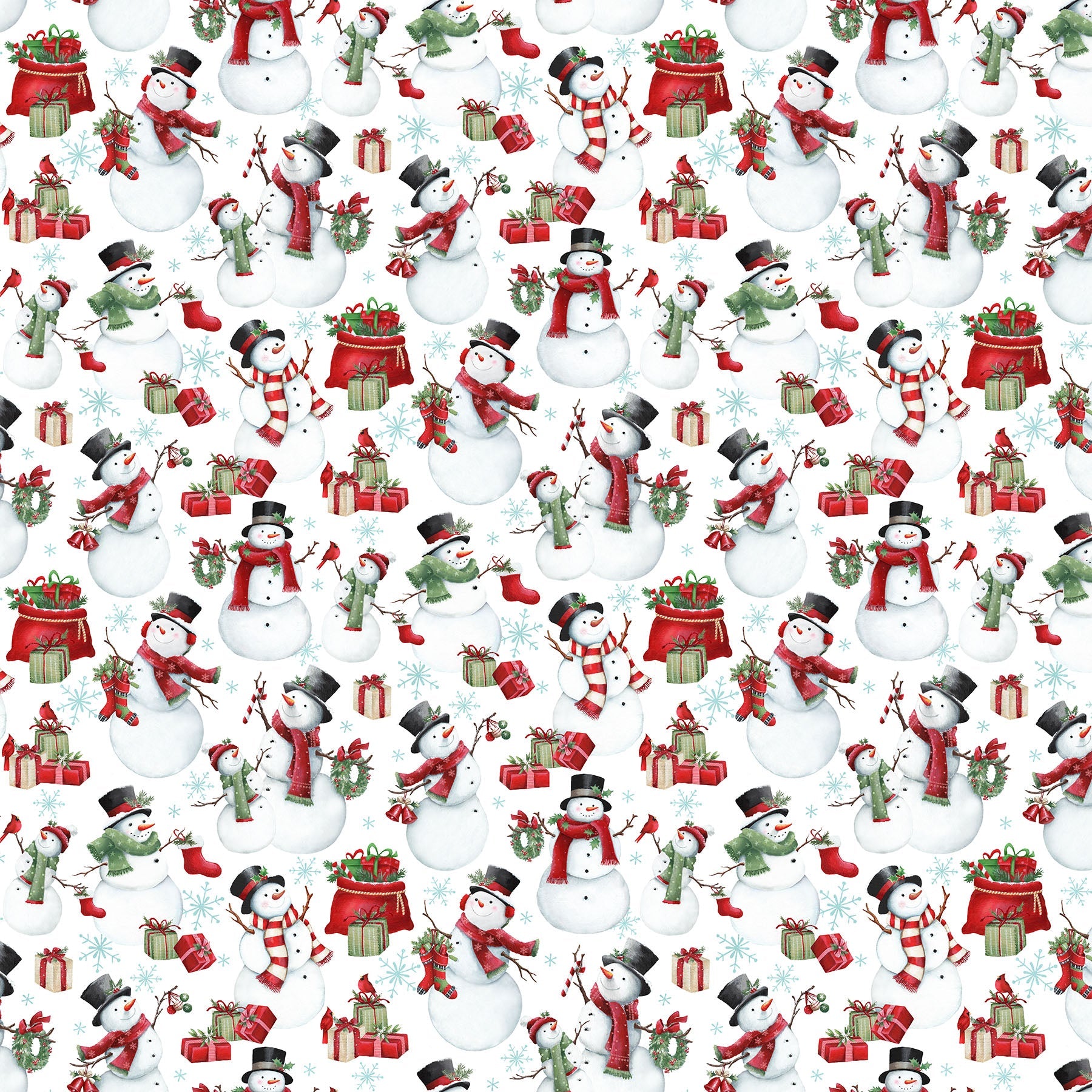 Holly Jolly Snowmen White Multi by Emma Leach for Northcott - 1/2 YARD