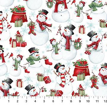 Holly Jolly Snowmen White Multi by Emma Leach for Northcott - 1/2 YARD