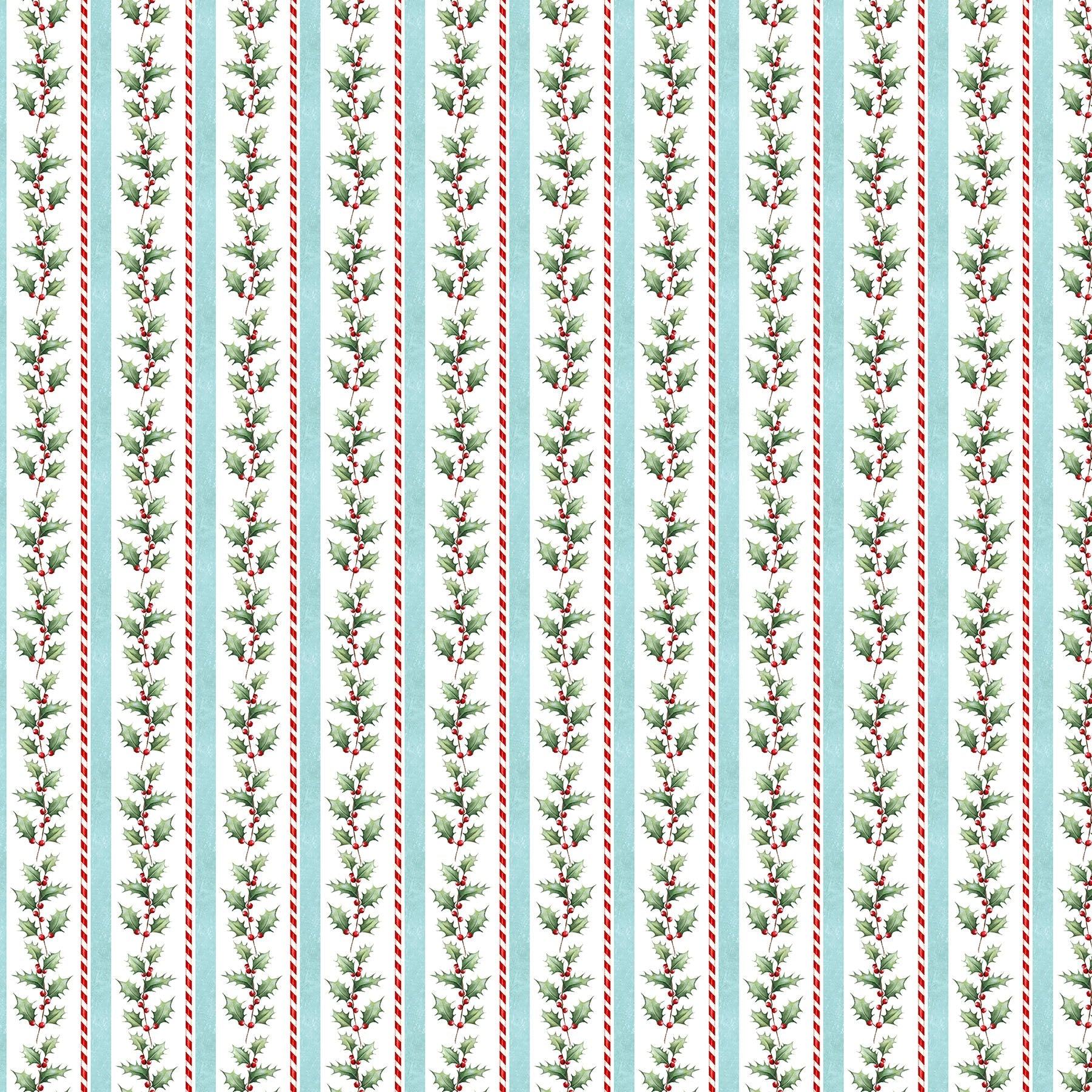 Holly Jolly Holly Stripe White Multi by Emma Leach for Northcott - 1/2 YARD