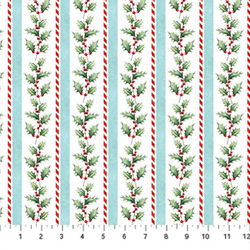 Holly Jolly Holly Stripe White Multi by Emma Leach for Northcott - 1/2 YARD