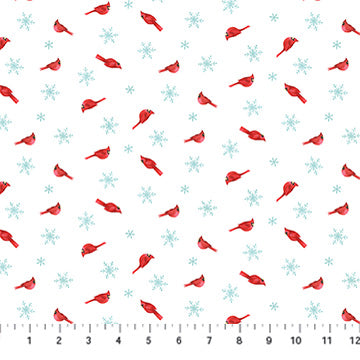 Holly Jolly Cardinal Toss White Multi by Emma Leach for Northcott - 1/2 YARD