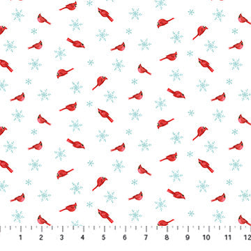 Holly Jolly Cardinal Toss White Multi by Emma Leach for Northcott - 1/2 YARD