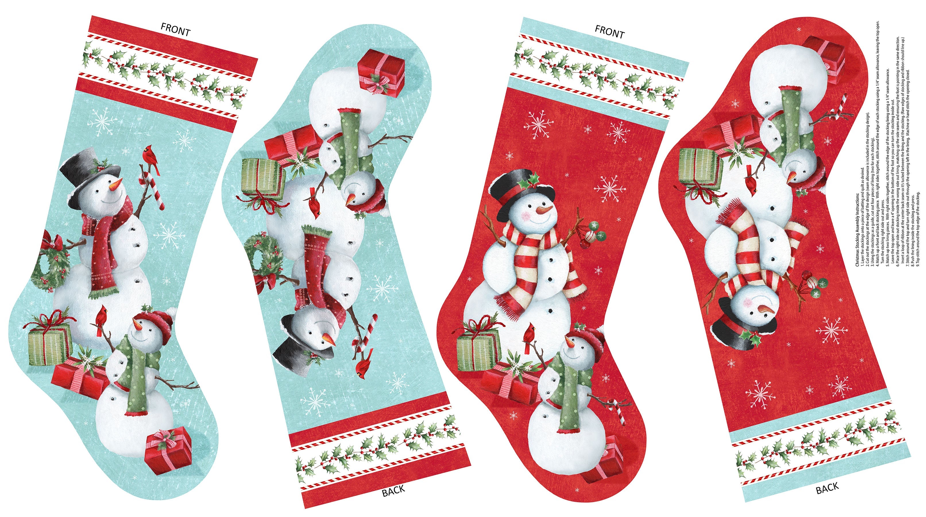 Holly Jolly Stocking Panel White Multi by Emma Leach for Northcott - PANEL