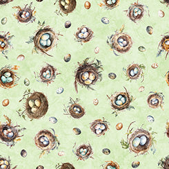 Birdsong Bird Nests and Eggs Light Green - 1/2 Yard