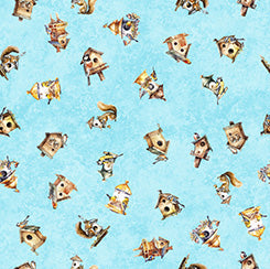 Birdsong Birdhouse Toss Aqua - 1/2 Yard