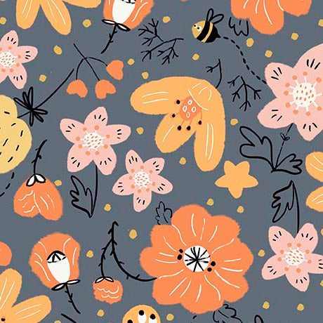 BEE KIND & CURIOUS - FLORAL & BEES by ©Yupcat for QT Fabrics - 1/2 Yard