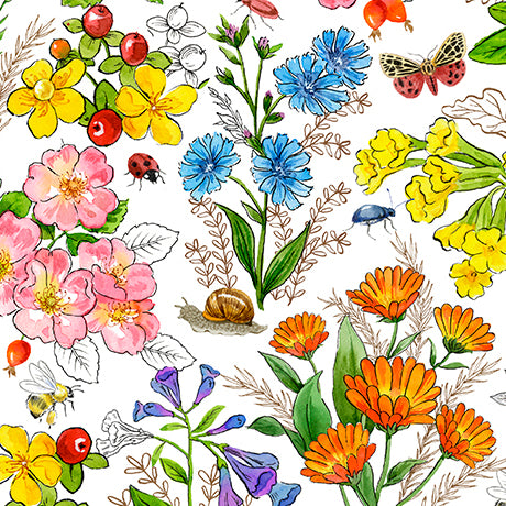 HEALING GARDEN BOTANICAL FLORAL by Jane Maday for QT fabric -1/2 Yard