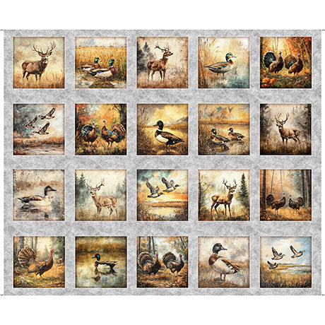 Wildlife Picture Patches-Gray- by Morris Creative Group for QT Fabrics  - Panel