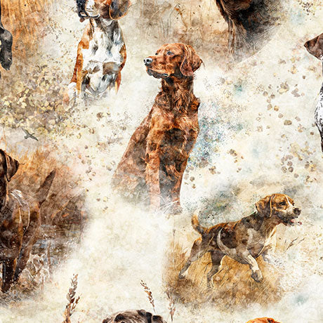 Hunting Dogs - Cream - by Morris Creative Group for QT Fabrics - 1/2 Yard