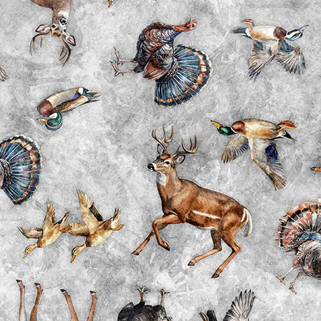 Wildlife Toss - Gray - by Morris Creative Group for QT Fabrics - 1/2 Yard
