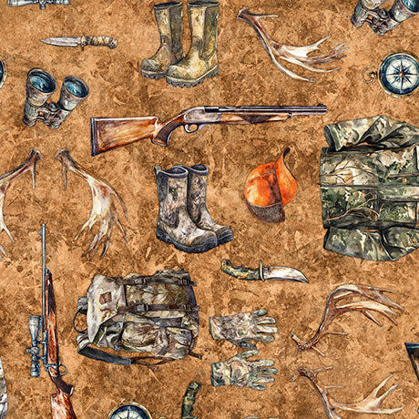 Hunting Equipment by Morris Creative Group for QT Fabrics - 1/2 Yard