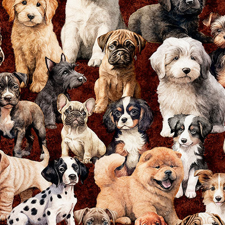 QT CUTIES 2 PACK OF PUPPIES by Morris Creative Group for Timeless Treasures Fabric - 1/2 Yard