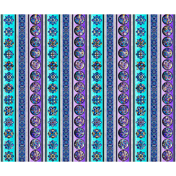 Mosaic Blooms - Stained Glass Floral Border Stripe - Multi