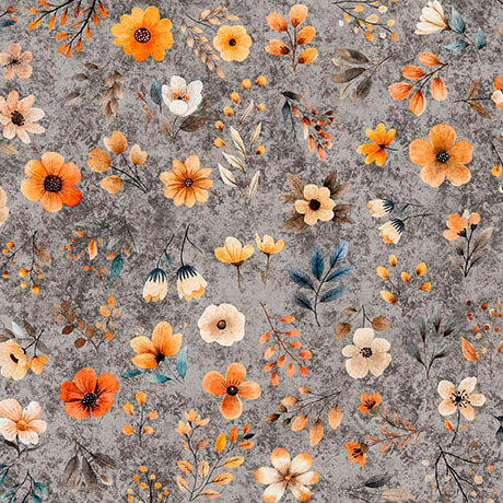 Pandaland Small Floral Gray by Morris Creative Group for QT Fabrics - 1/2 YARD
