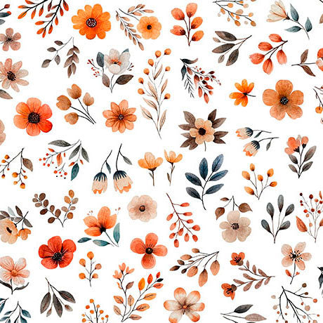 Pandaland Small Floral White by Morris Creative Group for QT Fabrics - 1/2 YARD