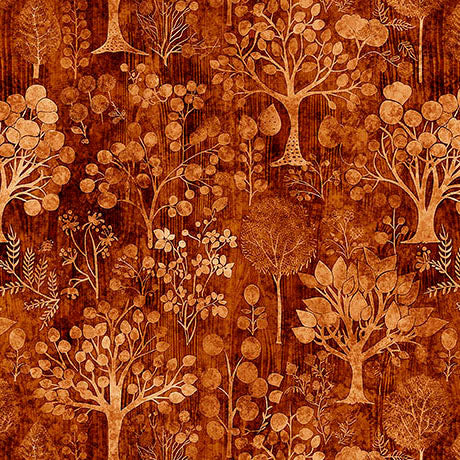Pandaland Trees Burnt Orange by Morris Creative Group for QT Fabrics - 1/2 YARD