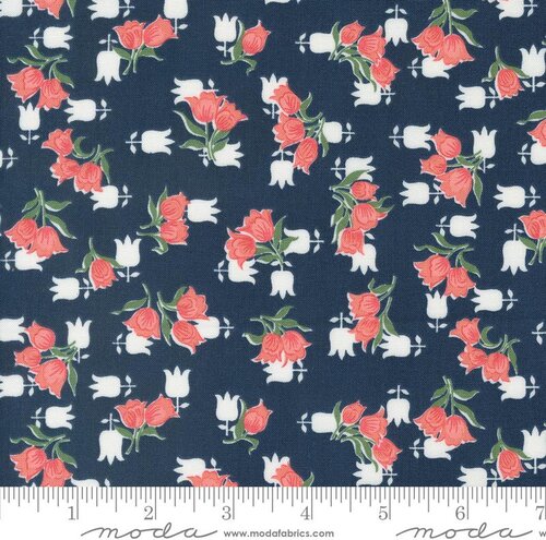 Rosemary Cottage - Navy Tulips - 1/2 Yard