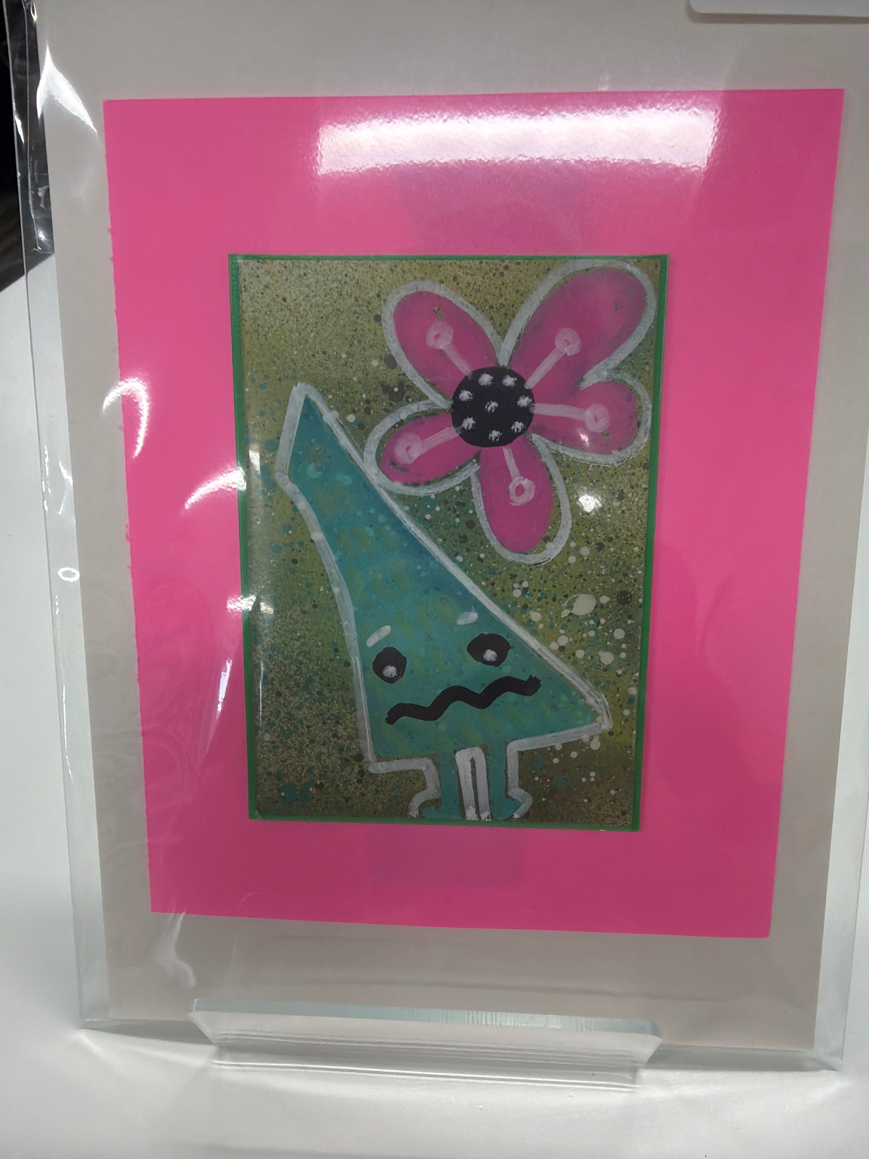 ACEO - Original Art Card - oooh! Flower!- by local artist eat0_0Cake - 2" X 3"