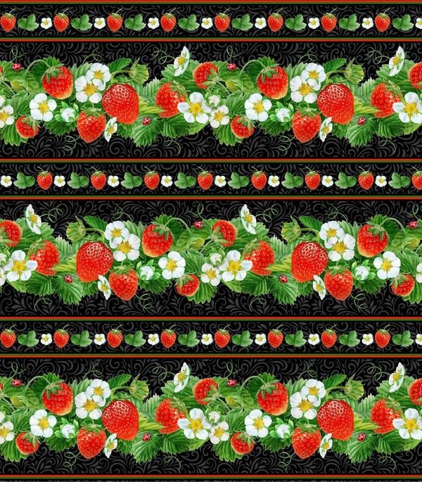 Strawberry Border Stripe Black 729E-Black -1/2 Yard