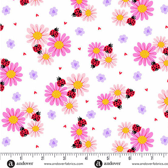 Little Ladies Petal Parade White by Tami Jones for Andover Fabrics - 1/2 YARD