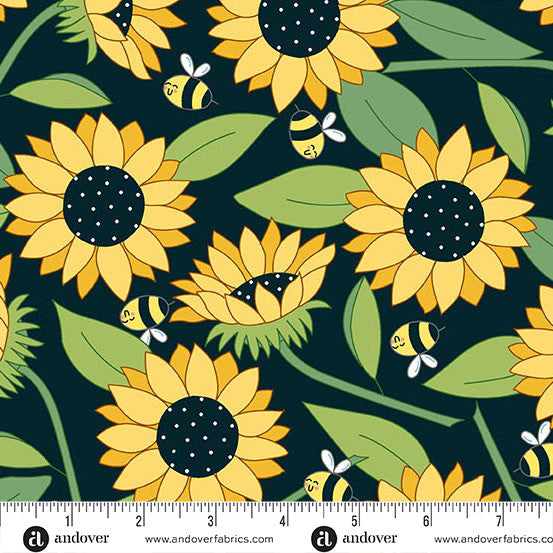 Sunny Honey by Amy Latta Bouquet Black - 1/2 Yard