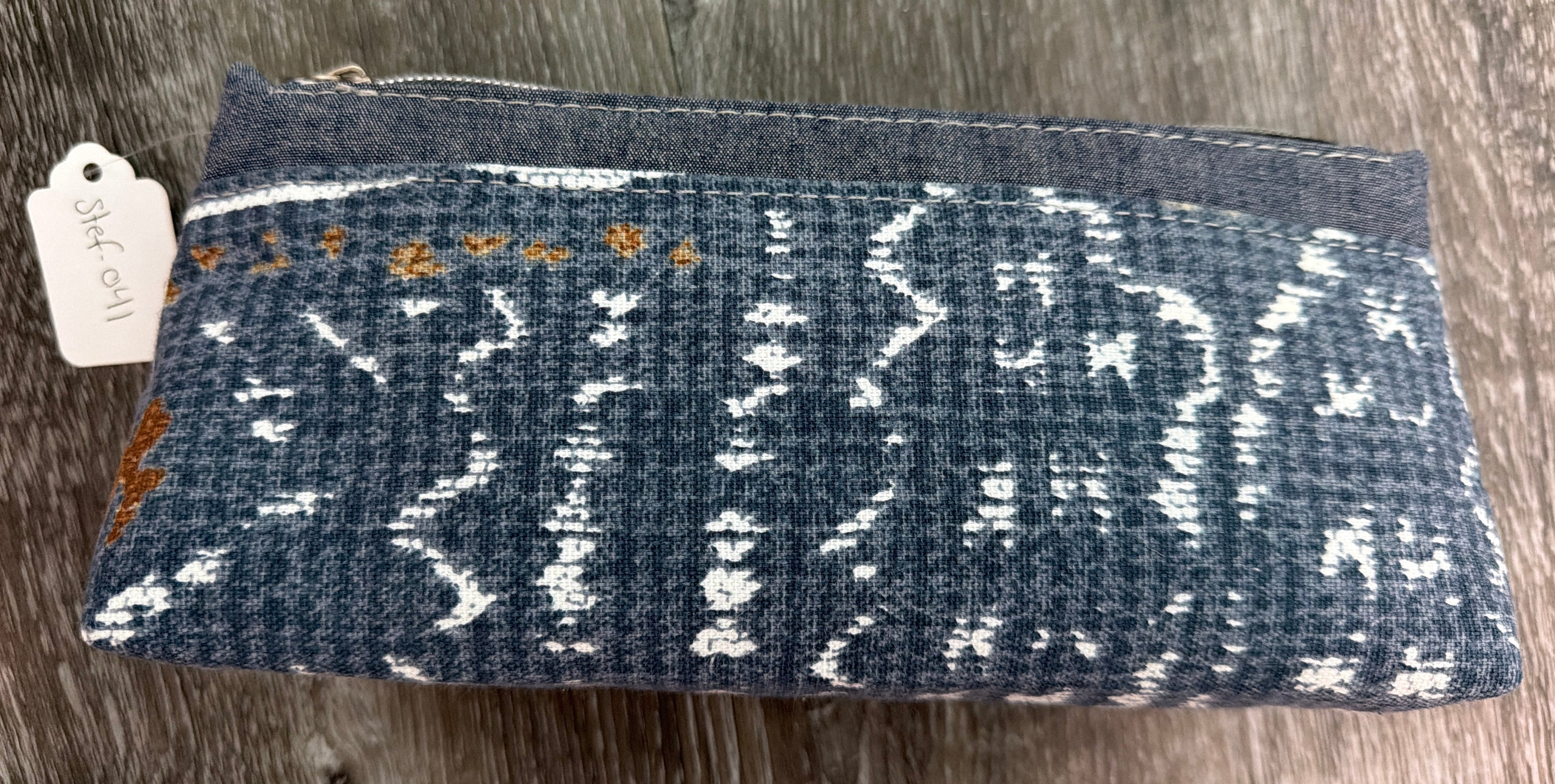 Take Note Zipper Pouch – Chambray Blue/Tan Grunge with denim accent