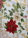 Cream Christmas Bell Poinsettia And Text w/Metallic CM-2050 Cream -1/2 Yard