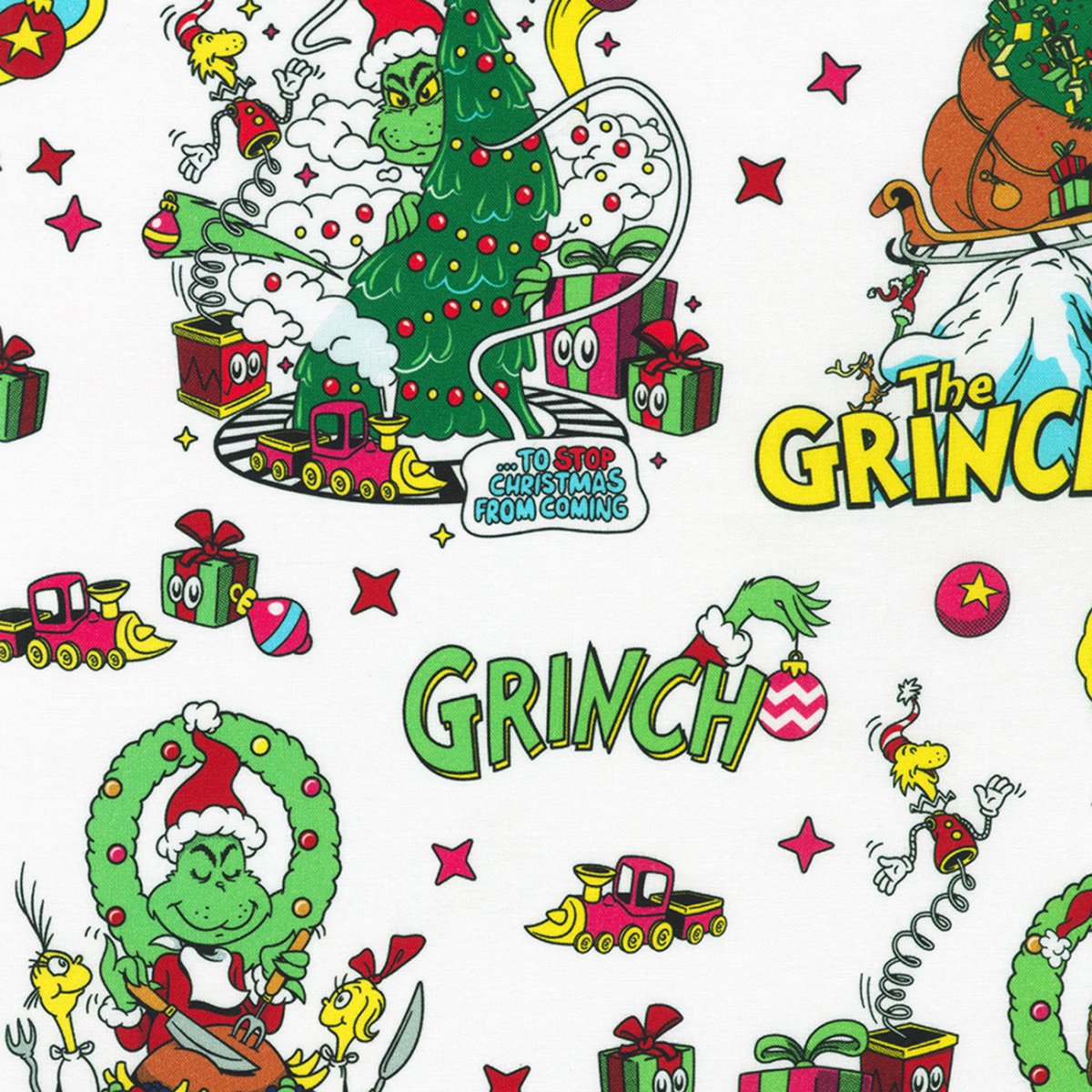 Grinch White Quilting Cotton