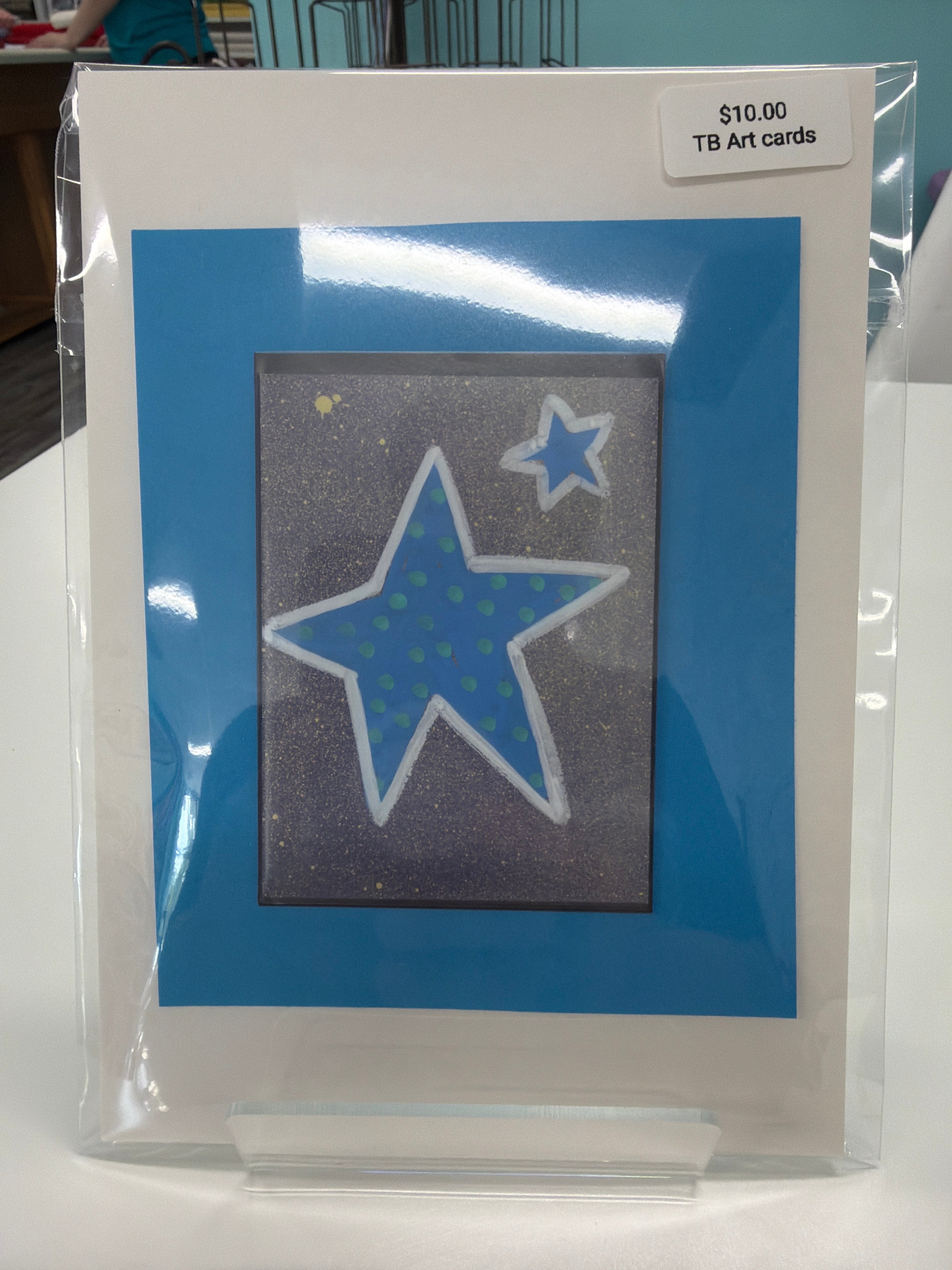 ACEO - Original Art Card - Blue Star - by local artist eat0_0Cake - 2" X3"