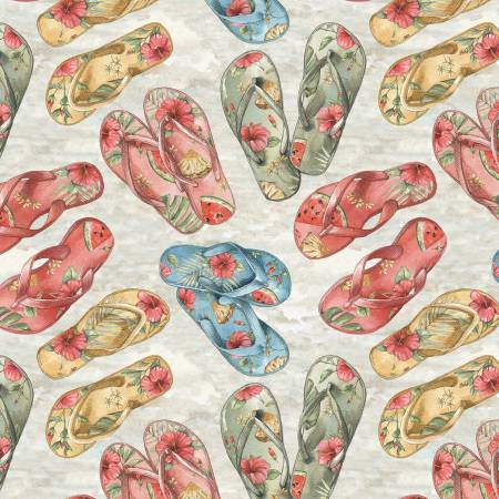 Vintage Summer Flip Flops Sand for Blank Quilting - 1/2 YARD