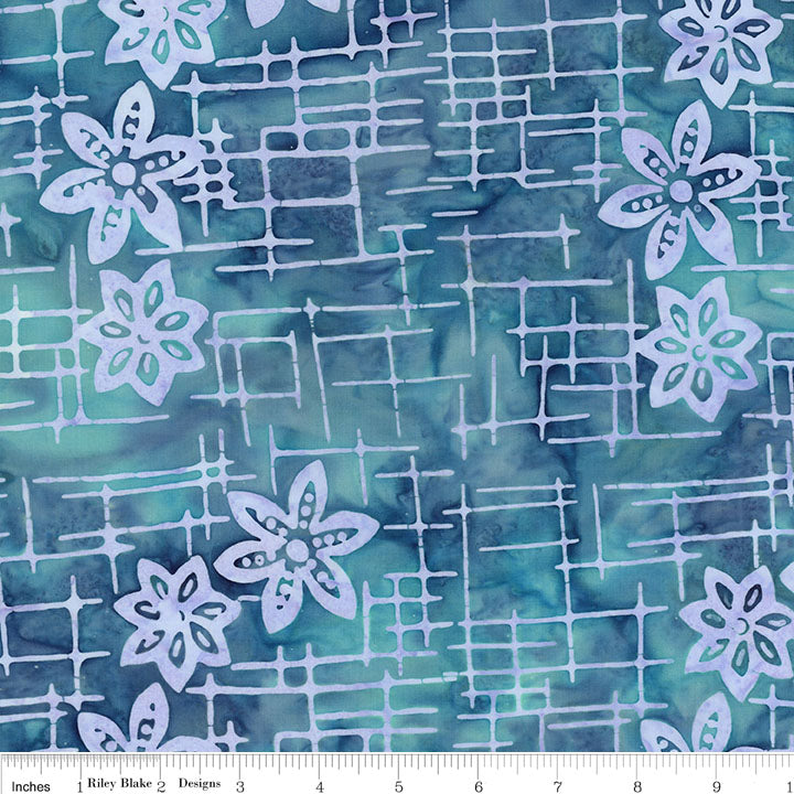 Expressions Batiks Floral Grid Lagoon Beach by Riley Blake Designs for Riley Blake - 1/2 YARD