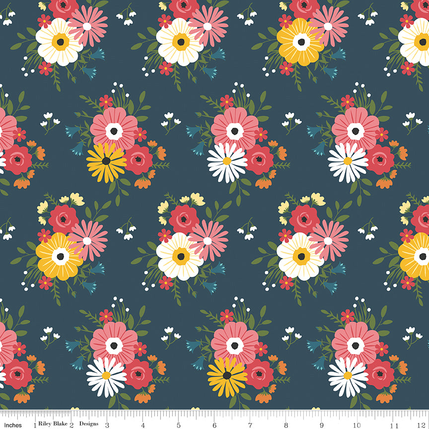 Gone Glamping Bouquets Midnight -Lori Whitlock for Riley Blake Designs 1/2 YARD