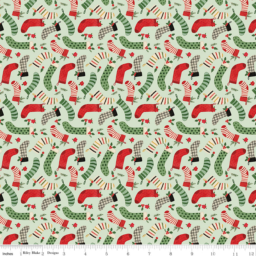 Charming Christmas Santa & Mrs. Claus - Mint by Kelsey Carlson for Riley Blake - 1/2 YARD