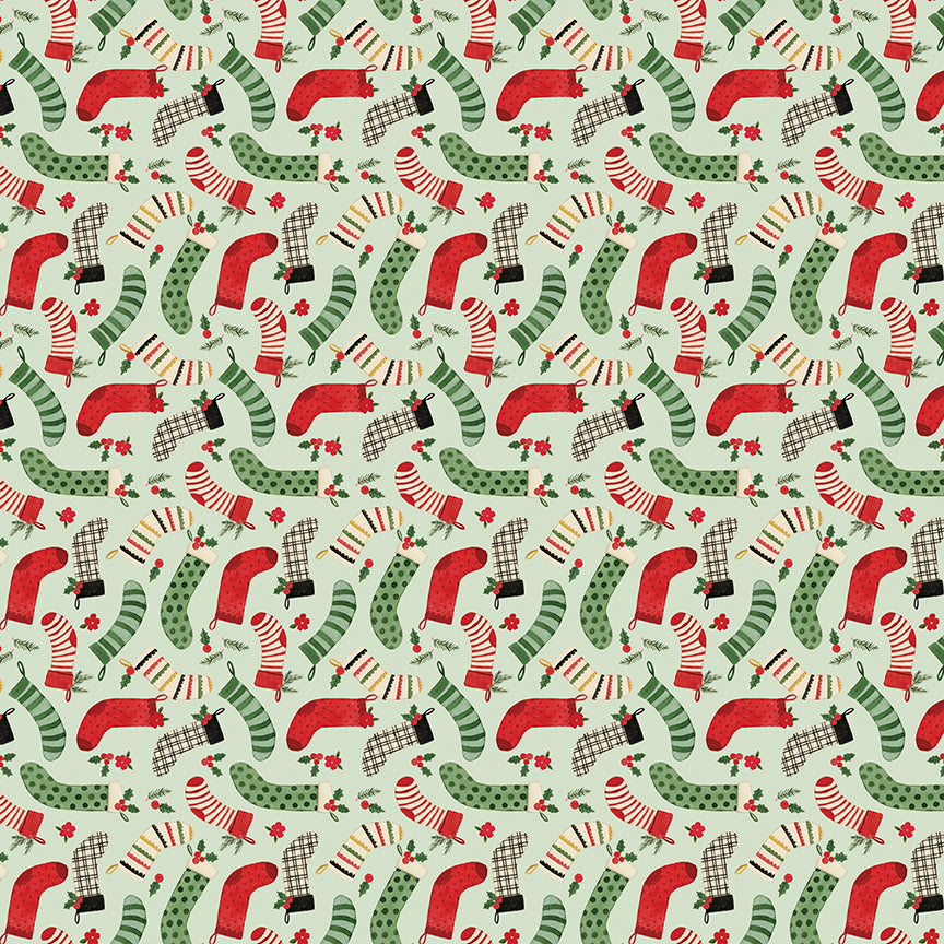 Charming Christmas Santa & Mrs. Claus Mint by Kelsey Carlson for Riley Blake - 1/2 YARD