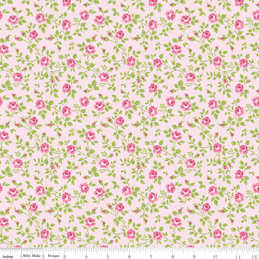Hydrangeas in the Garden Tossed Floral Pink by Jennifer Bosworth for RBD - 1/2 YARD