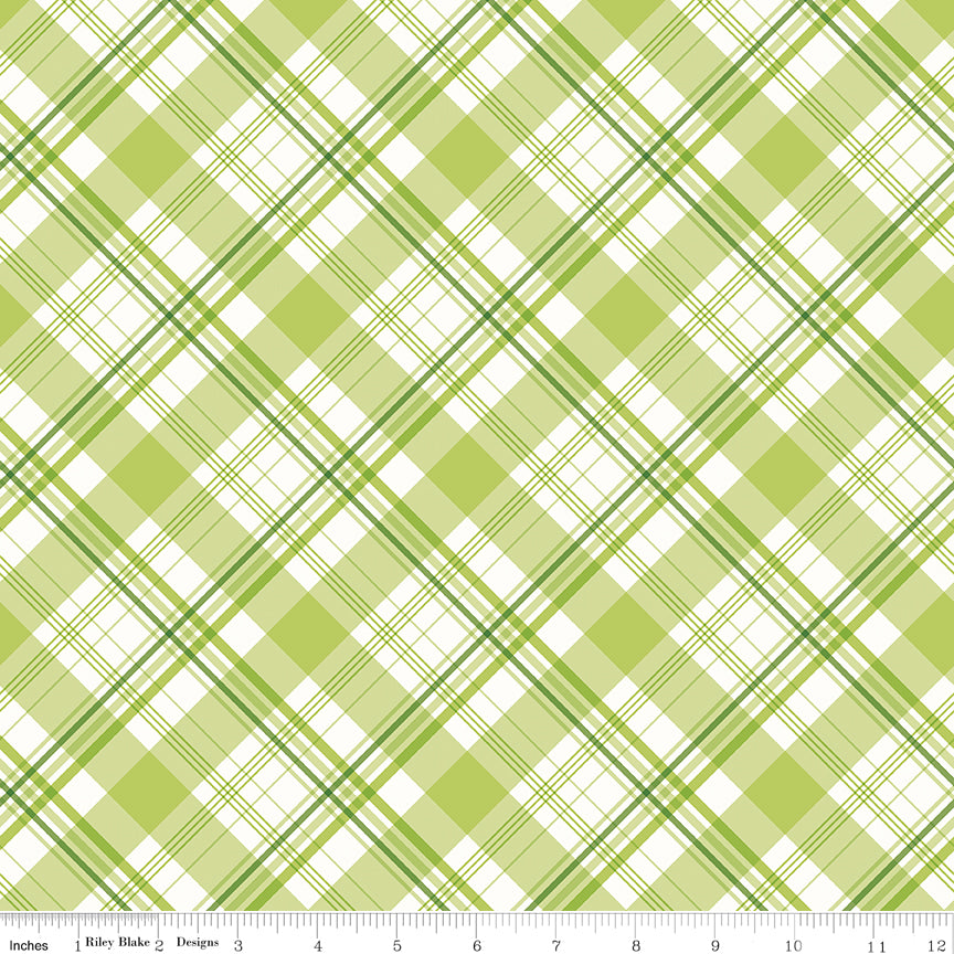 Hydrangeas in the Garden Main Plaid Green by Jennifer Bosworth for RBD - 1/2 YARD