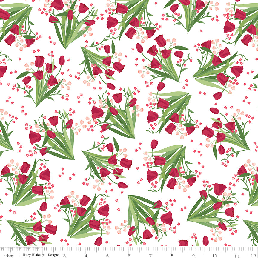 Front Porch Main Tulips on White by Jill Finley for RBD - 1/2 YARD