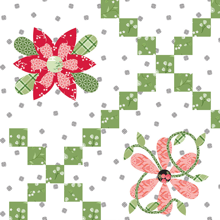 Front Porch Flower Chain Cheater Print White by Jill Finley for RBD - 1/2 YARD