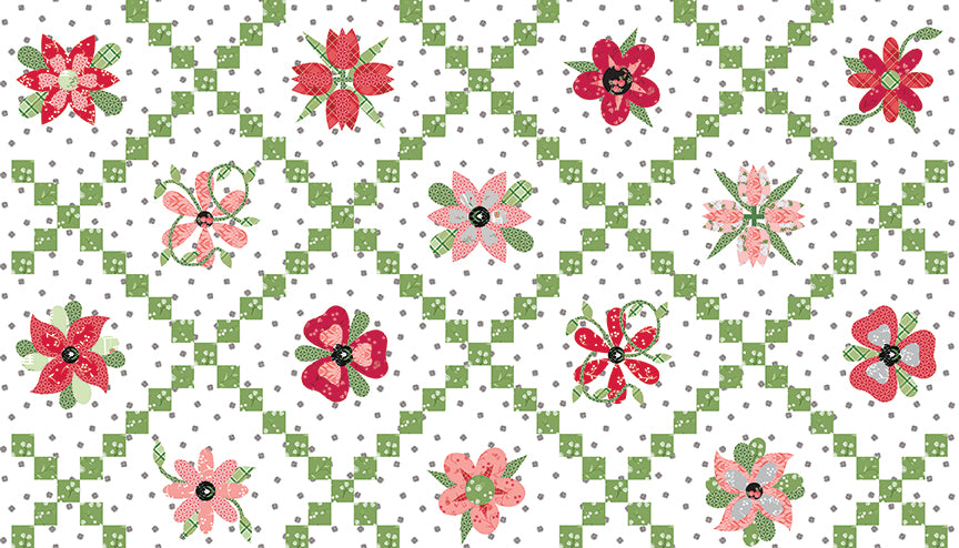 Front Porch Flower Chain Cheater Print White by Jill Finley for RBD - 1/2 YARD