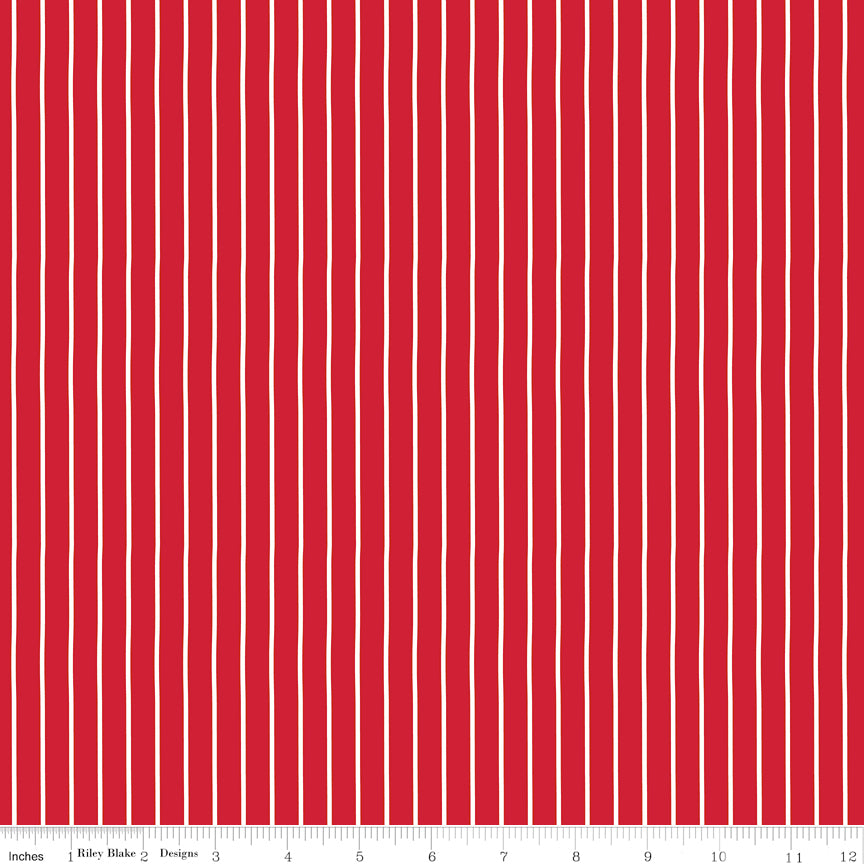 Radiant Ruby Stripe Schoolhouse by Dani Mogstad for Riley Blake Designs - 1/2 Yard