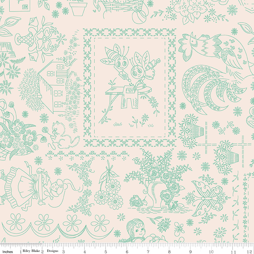 Berry & Sage - Embroidery Latte - by Lori Holt for Riley Blake Designs - 1/2 YARD